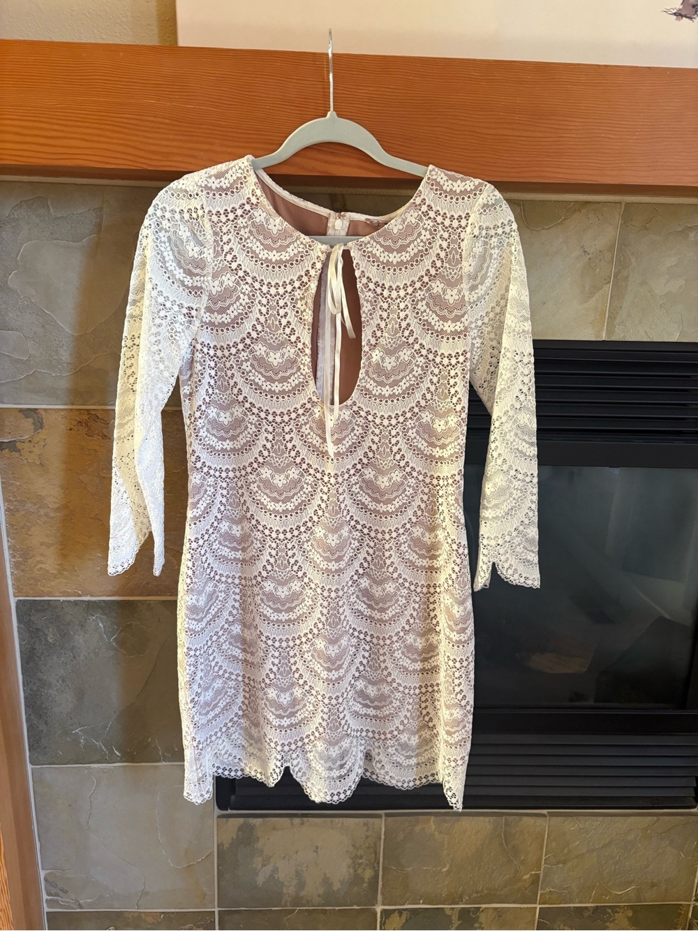 For Love & Lemons Ivory Lace Long Sleeve Mini Dress